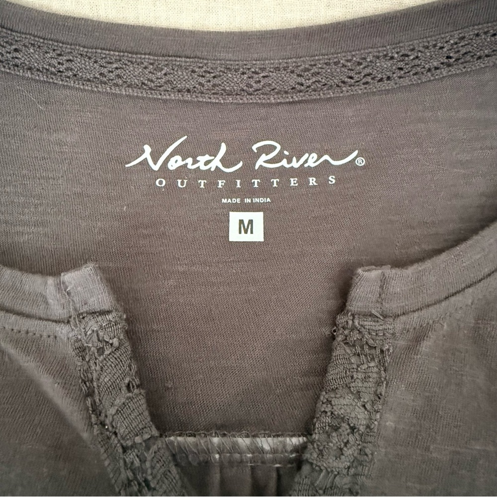 North River Outfitters | Gray Henley Embroidered Cuff | Long Sleeve T-Shirt | M - Picture 5 of 13
